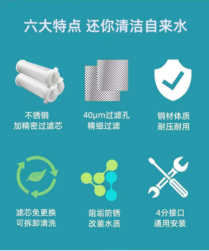 Electric water heater pre-filter, household no need to replace filter core, wall-hung boiler feed water, tap water, showerhead scale inhibitor water purifier pic 3