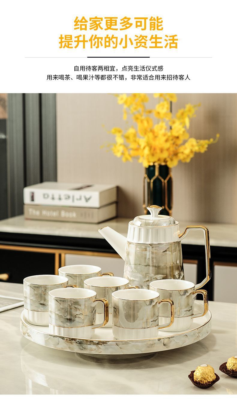 lr4 Light Luxury Ceramic water Set for living room home, simple large-capacity heat-resistant cups and tea sets, European style pic 9