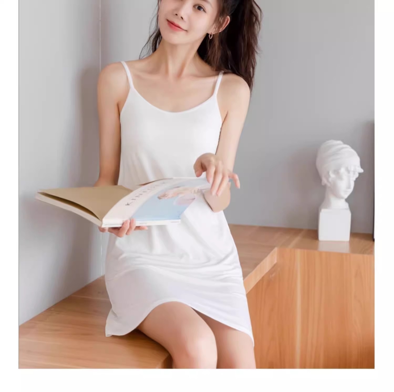 莫代尔睡裙夏季带胸垫2025年新款吊带家居服女士小性感睡衣长款详情23