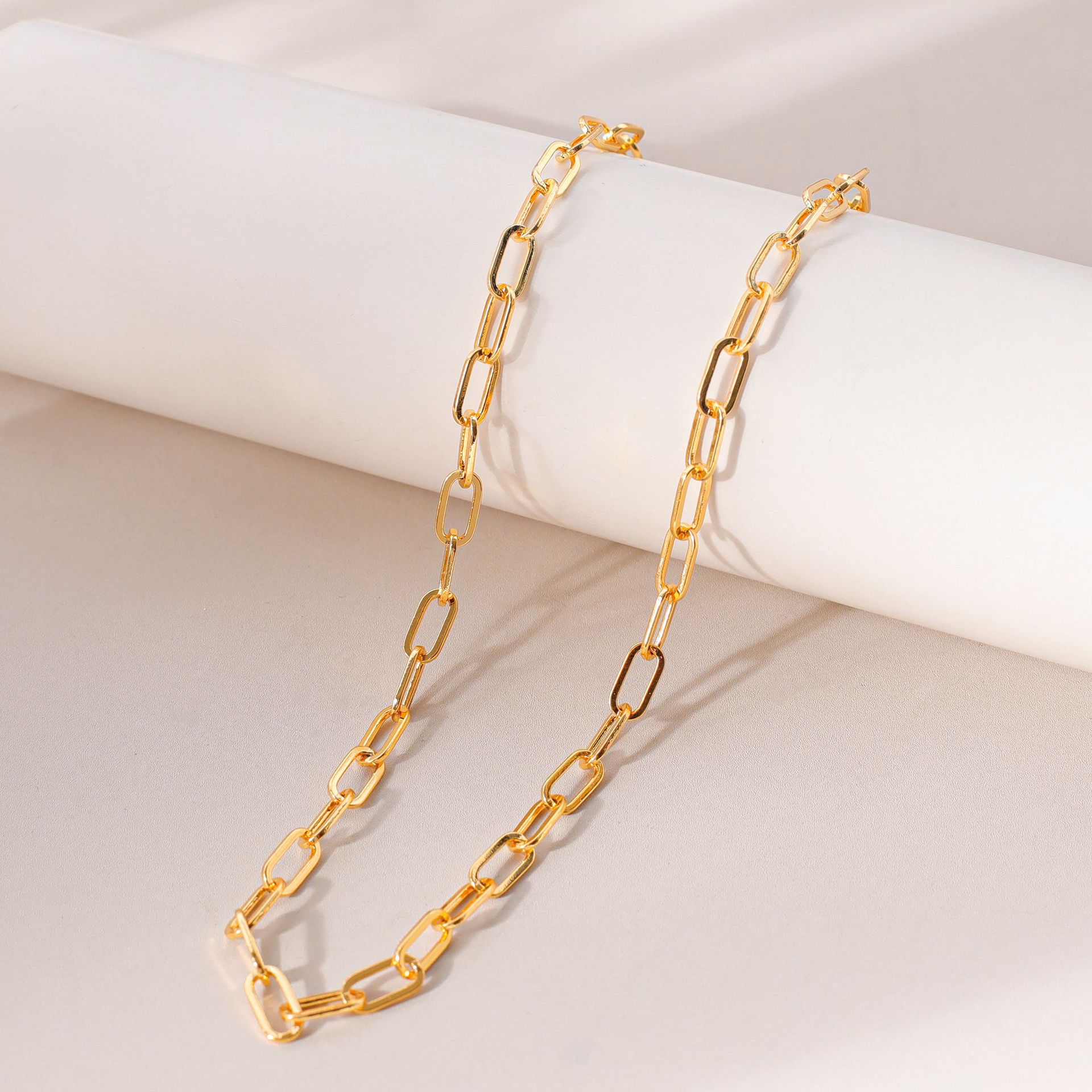 Hyacinth European and American fashion, simple and versatile pin chain necklace, ins minimalist style, copper plated 18K real gold chain, electrophoretic color preservation pic 5