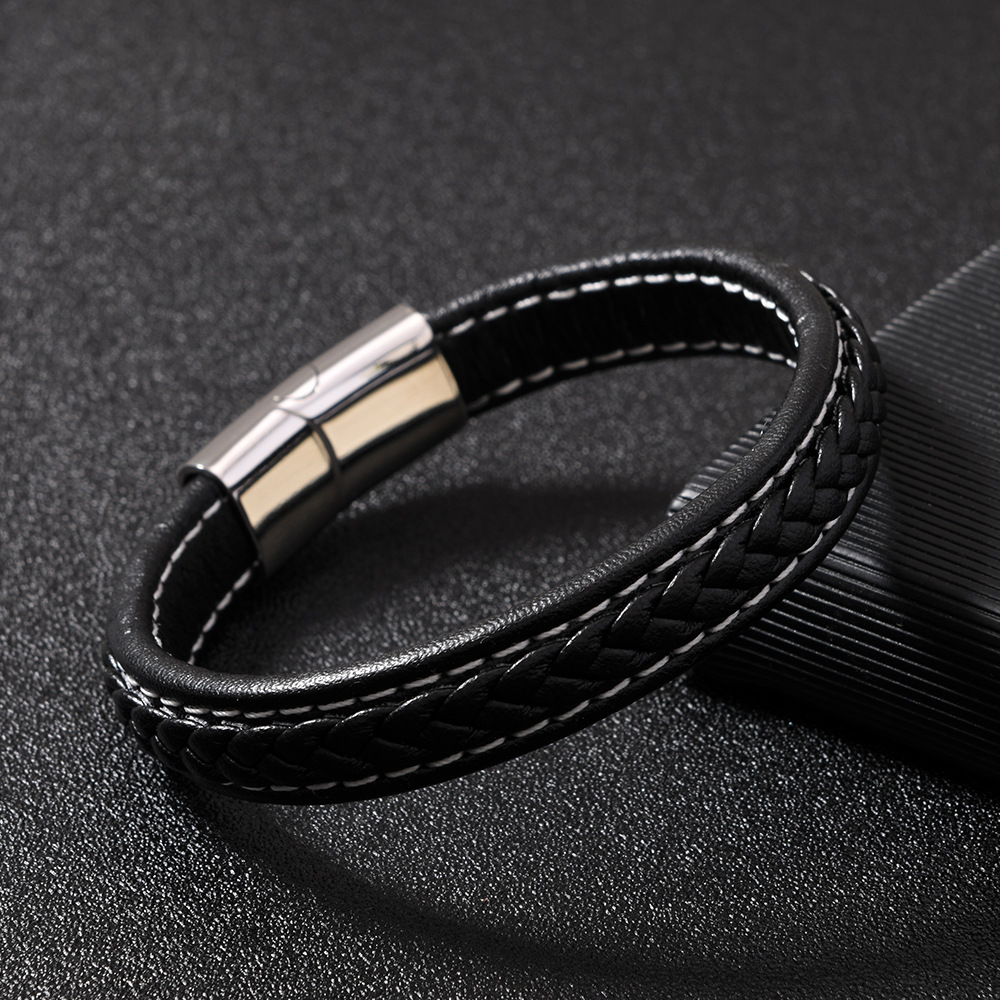 速卖通希音爆款男士手环 多层编织皮革手链时尚个性磁吸扣手链详情17