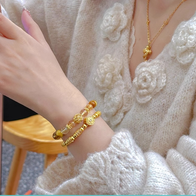 金发晶黄水晶手链黄虎眼石小众设计感黄镂空绣球手串闺蜜生日礼物详情6