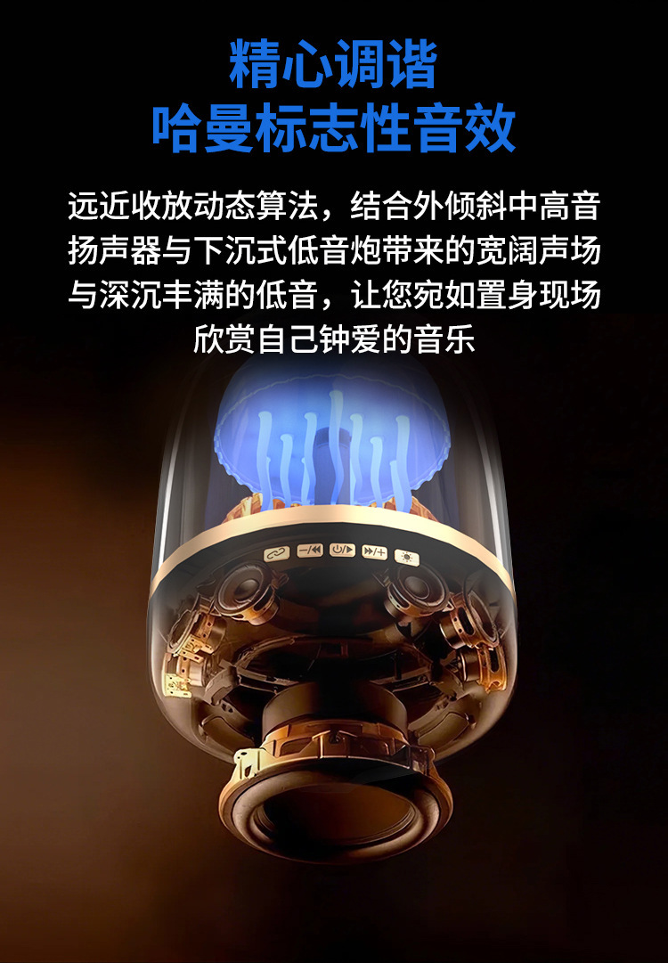 白噪音水母桌面新款代蓝牙音箱音响礼品RGB创意跨境灯低音炮琉璃4详情4