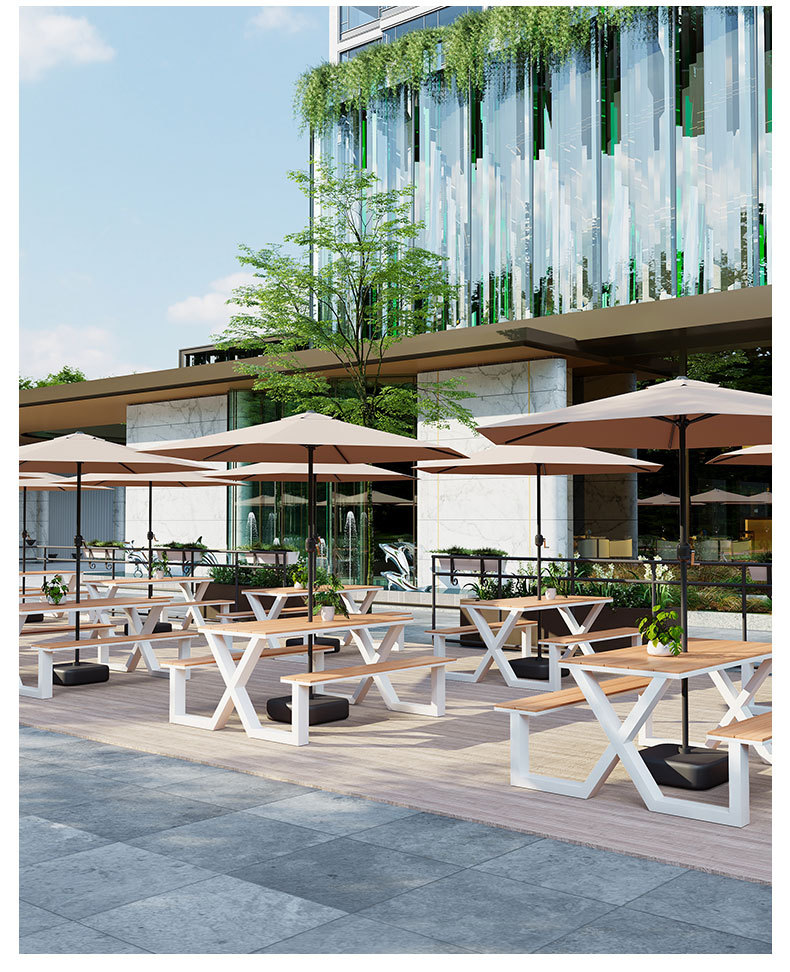 户外连体桌椅组合小吃街座椅景区公园室外露天长凳广场一体餐桌椅详情9