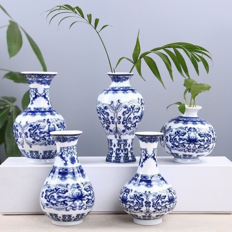 Small mouth celadon vase, blue and white porcelain vase, mini water storage, Jingdezhen flower arrangement, tea ceremony small vase pic 3