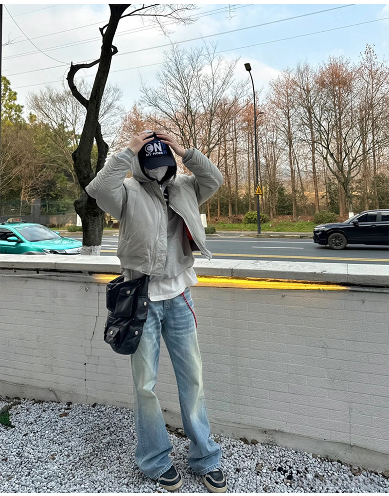 高货 冰蓝517风格水洗做旧猫须复古cleanfit直筒微喇男女牛仔长裤详情3