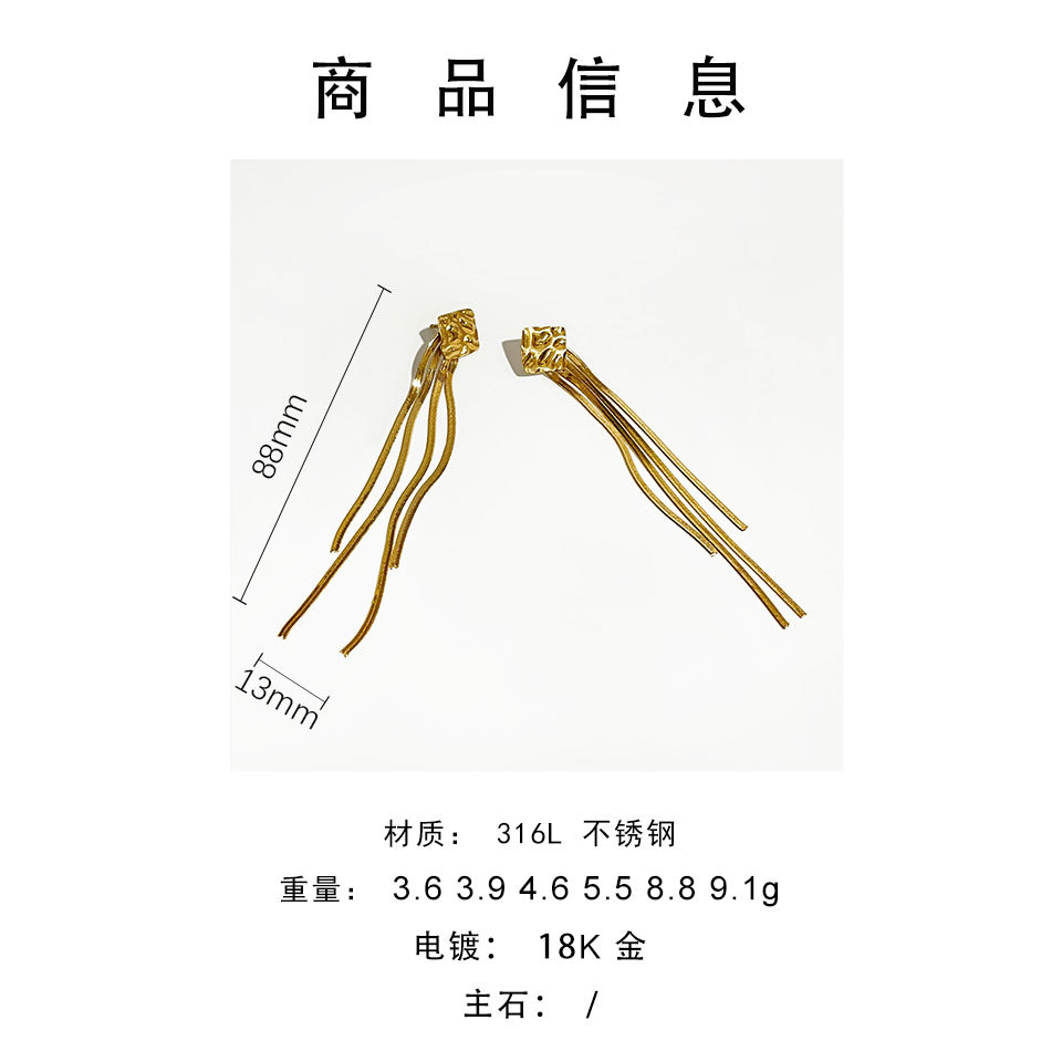 欧美时尚大气百搭金色多款流苏钛钢耳坠小众新款轻奢耳饰精致详情3