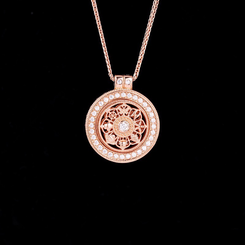 s925 Pure silver Eight-treasure Compass necklace, ancient collarbone chain, New Chinese style auspicious Moissanite accessory pic 13