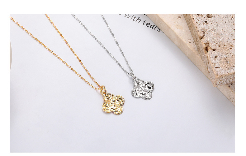 S925纯银韩版个性创意车花碎碎冰四叶草小红书同款项饰锁骨链详情5