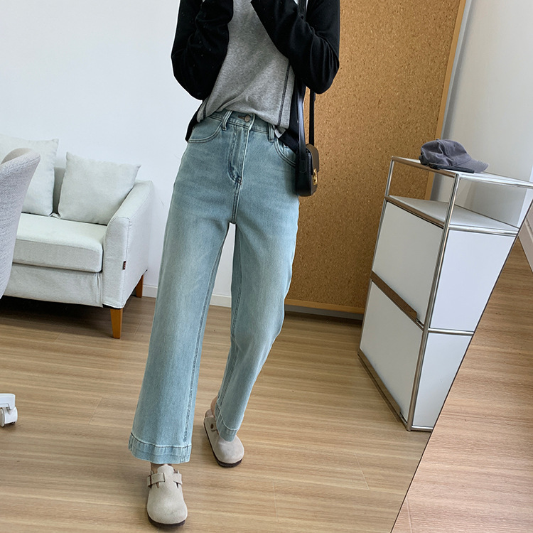 Slimming pants! Early spring light blue four-sided stretch straight-leg jeans for women 2025, high-waisted and petite 9-inch pants pic 10