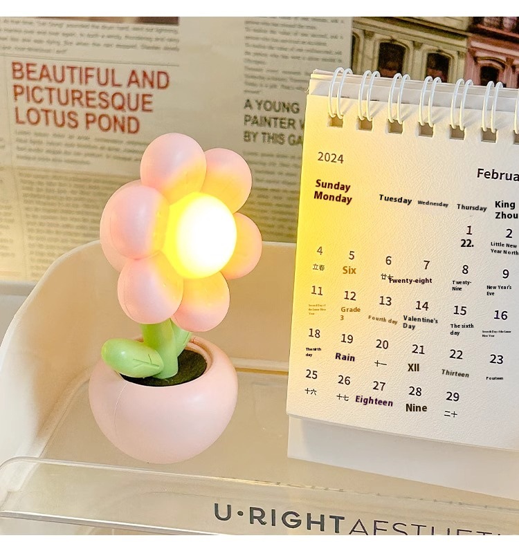 跨境小夜灯迷你小花床头创意不插电氛围灯礼物台灯可爱床头摆件详情13