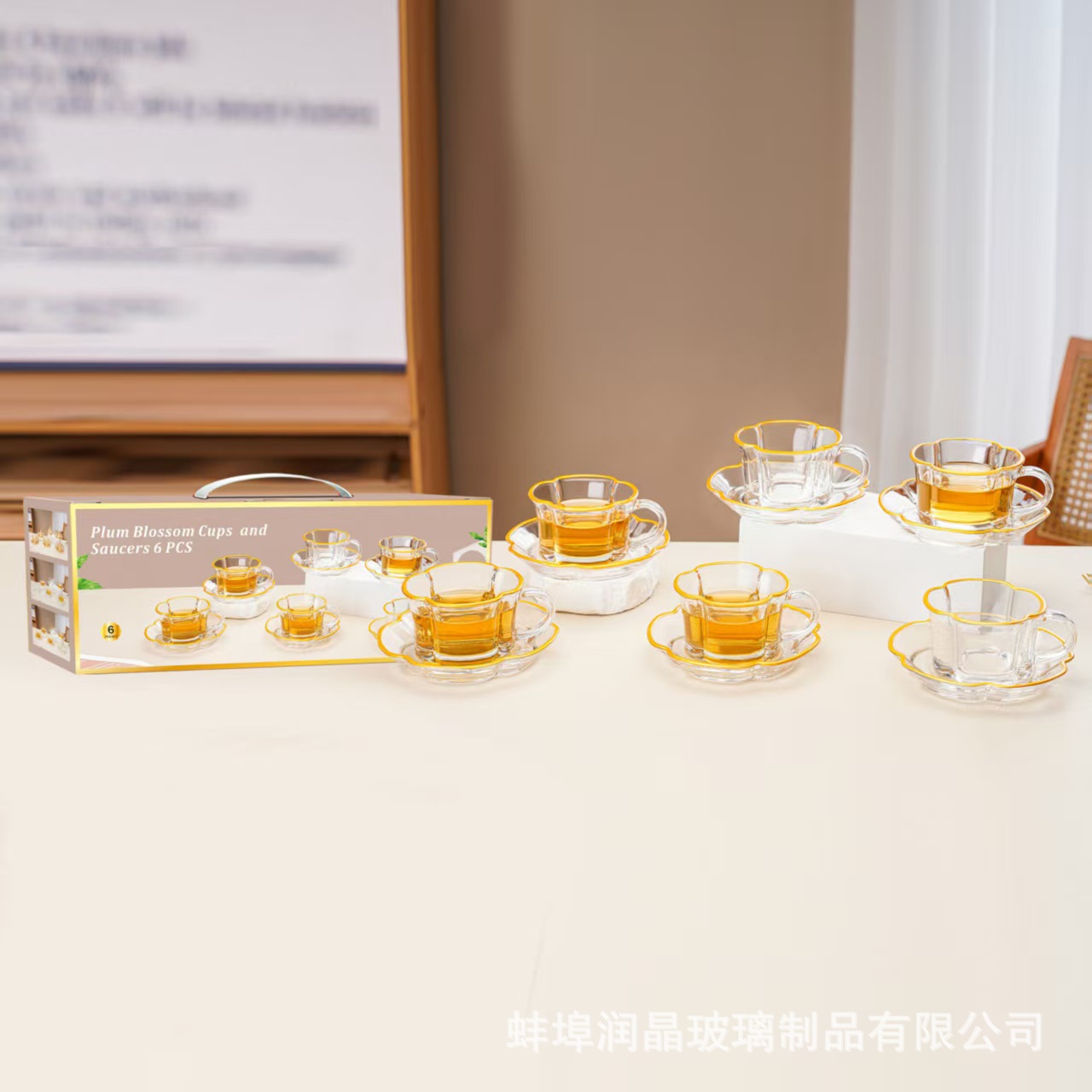 梅花玻璃杯六件套家用耐高温奶杯杯子加厚透明咖啡杯碟套装随手礼详情13