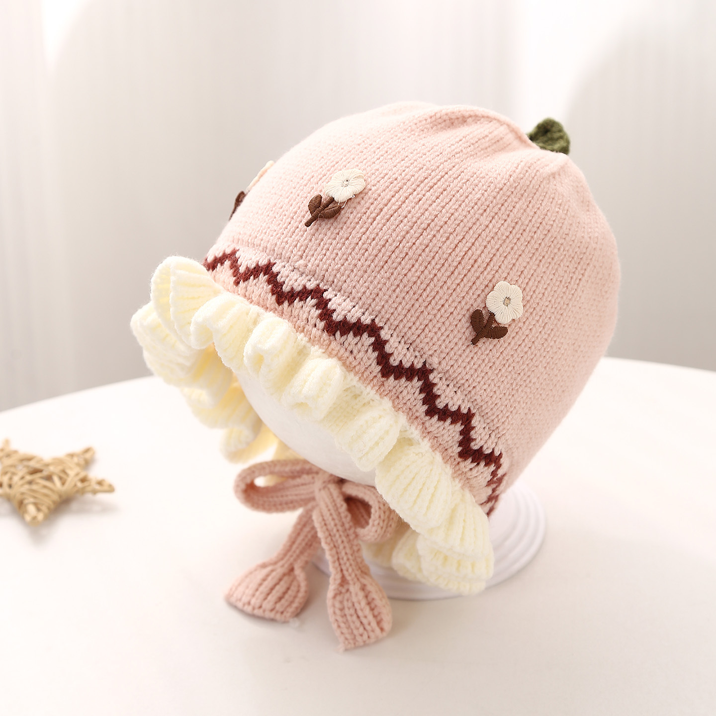 婴儿帽子秋冬季可爱甜美针织公主帽冬天女童宝宝保暖护耳毛线帽潮详情4