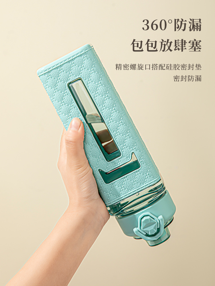 爱马仕皮纹直饮塑料水杯电商跨境亚马逊手提弹跳水壶方形太空杯女详情6