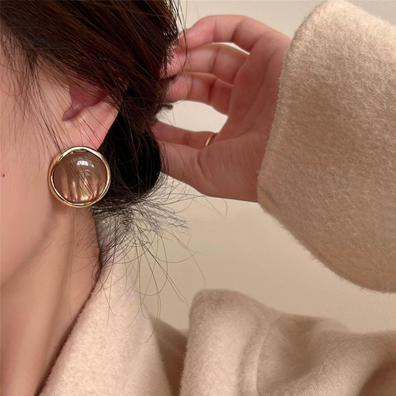 S925 Silver needle stud earrings for women, retro Hong Kong-style round glass earrings, simple earrings, high-end, gentle and elegant earrings pic 51