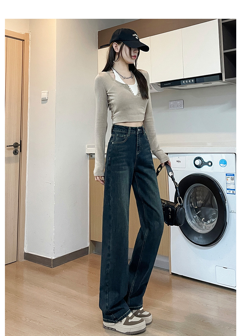 Straight-leg jeans for women in the spring and autumn of 2025, high-waisted light blue narrow style, slimming wide-leg pants, height-enhancing pants pic 24