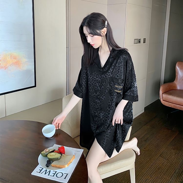 2025直播爆版衬衫裙夏季薄款四面弹性感开衫睡裙可外穿家居服女详情1