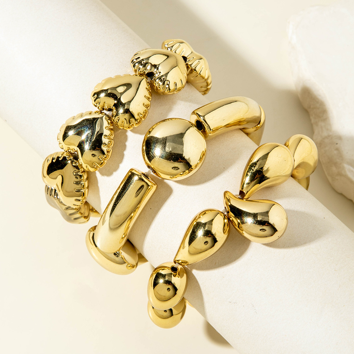 欧美跨境新款多层线条缠绕几何开口手镯套装朋克风波浪形串珠手链详情117