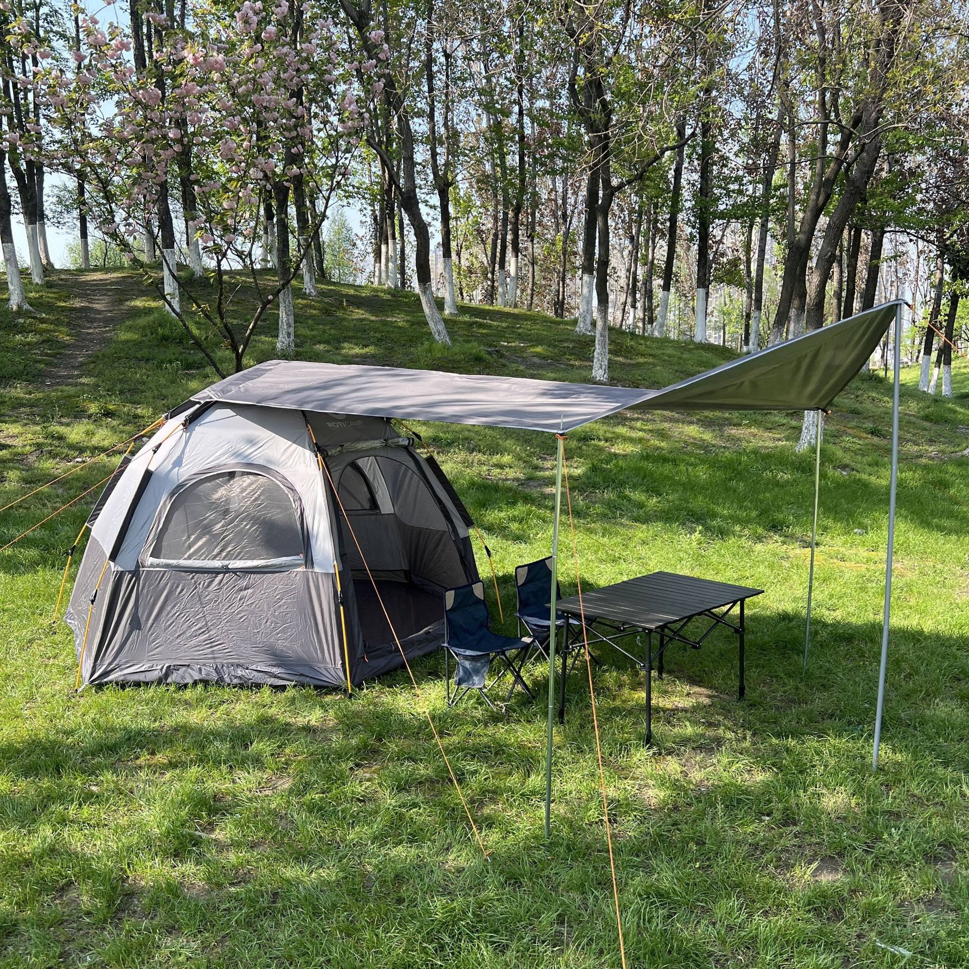 Outdoor sunshade, camping full set of equipment, sky tent, silver-coated sun-protective fabric, camping, multi-functional hexagonal tent pic 12