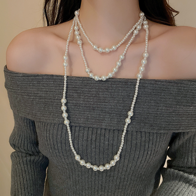 Irregular long pearl necklace, French light luxury style, sweater chain, niche simple and high-end necklace wholesale for women pic 74