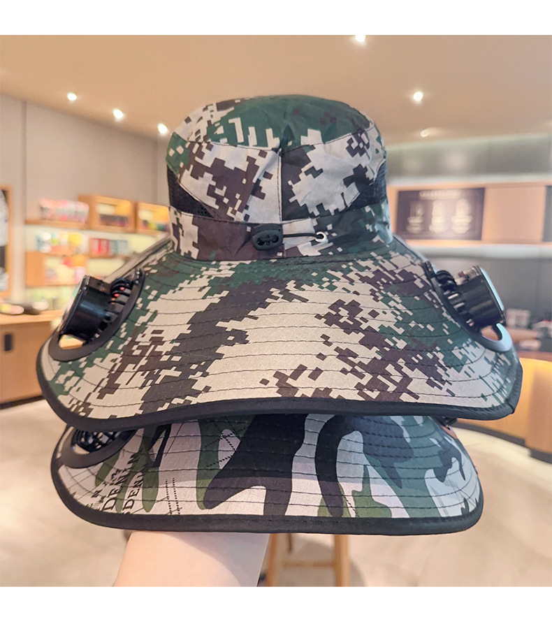 太阳能风扇帽男士夏季户外登山钓鱼防紫外线遮阳超大檐防晒渔夫帽详情10