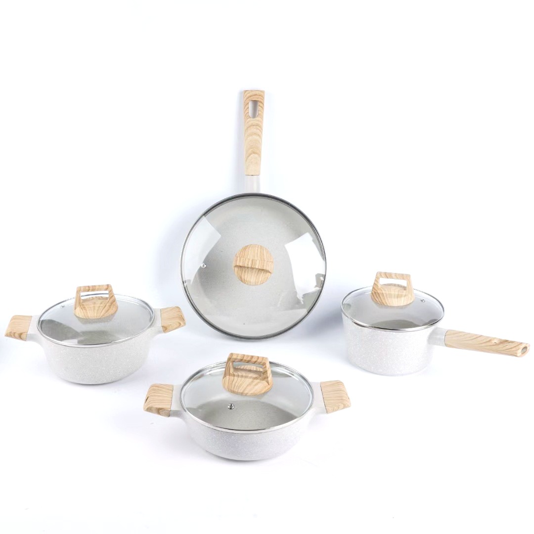 10pcs cookware set 10-piece set of European-style double-bottom non-stick aluminum pot set, tourmaline die-cast pot pic 2