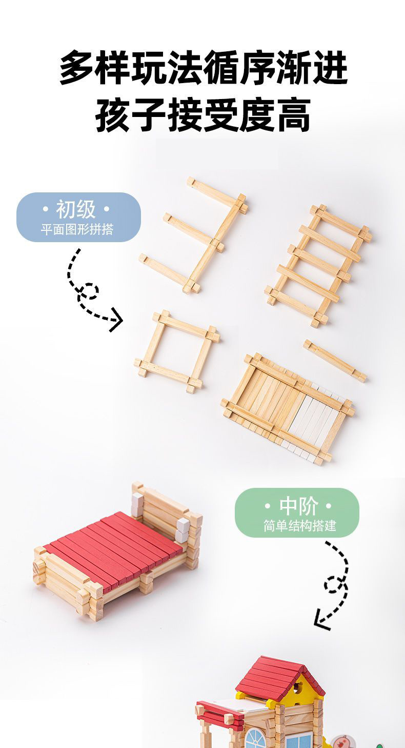 工厂实木儿童拼插搭盖小房屋子益智玩具榫卯积木立体手工拼装建筑详情5