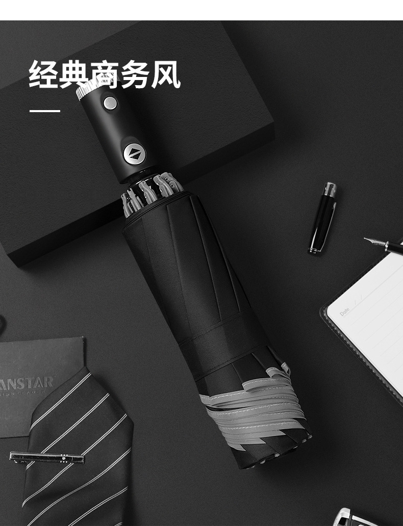 创意全自动三折反向雨伞反光条LED伞加印logo广告伞印字一件代发详情27