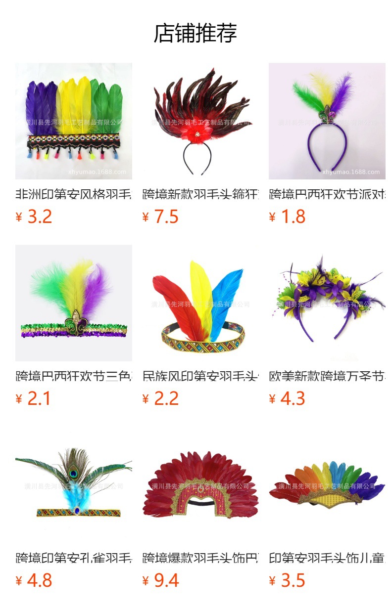 跨境印第安酋长羽毛头饰万圣节六一儿童节表演派对头戴舞会道具详情1