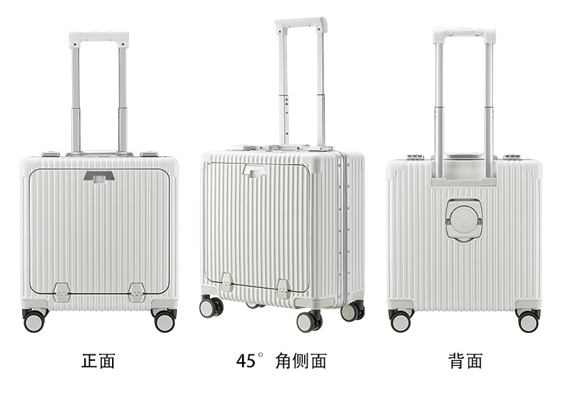 Source factory 18-inch front-opening suitcase, multi-functional aluminum frame handle suitcase, charging suitcase, water cup holder travel suitcase pic 23