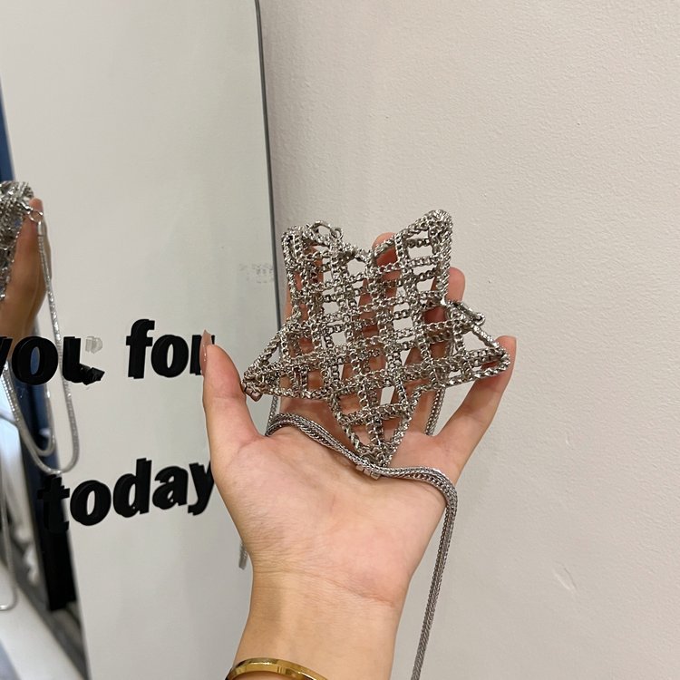 跨境2024夏新款小香风镂空金属星星包晚宴包单肩斜挎气质链条女包详情168