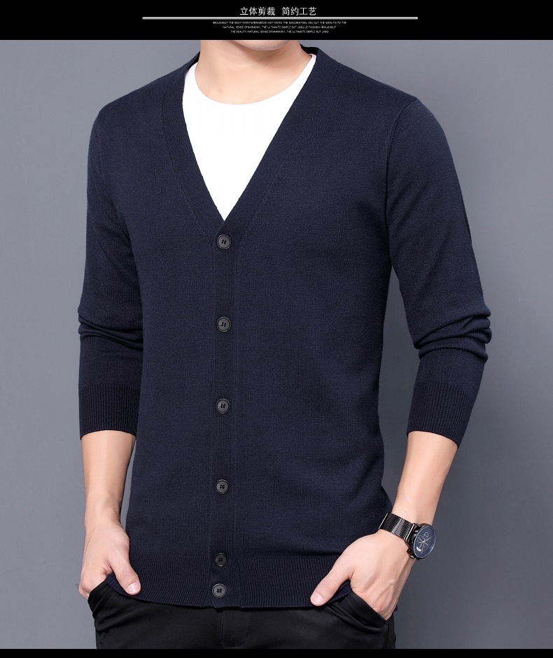 跨境外贸2024秋季新款针织开衫男薄款长袖纯色针织衫男士毛衣批发详情20