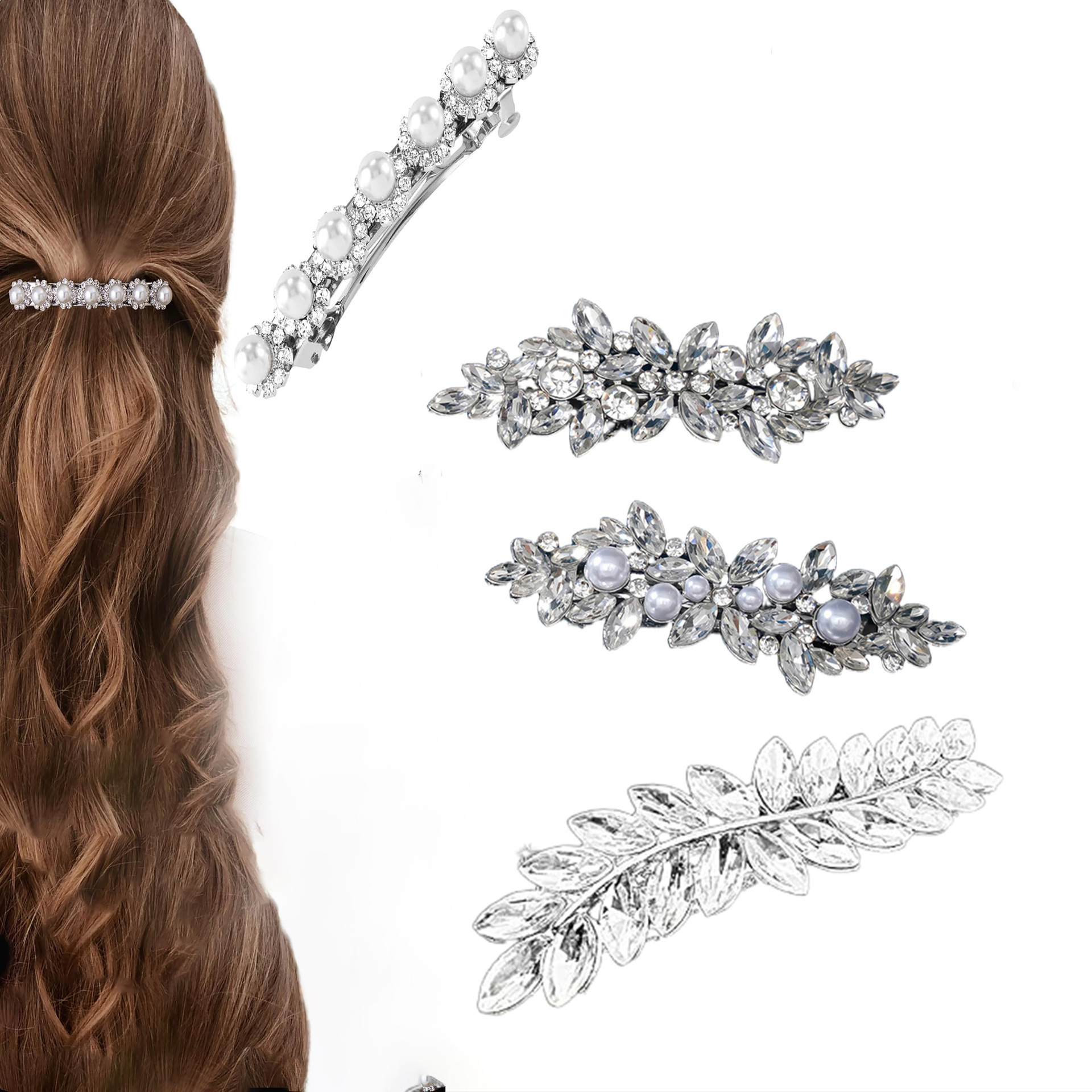 Wholesale of new cross-border elegant and stylish spring clips, alloy hair clips, rhinestone, Korean version of the back of the head ponytail clip headwear pic 31