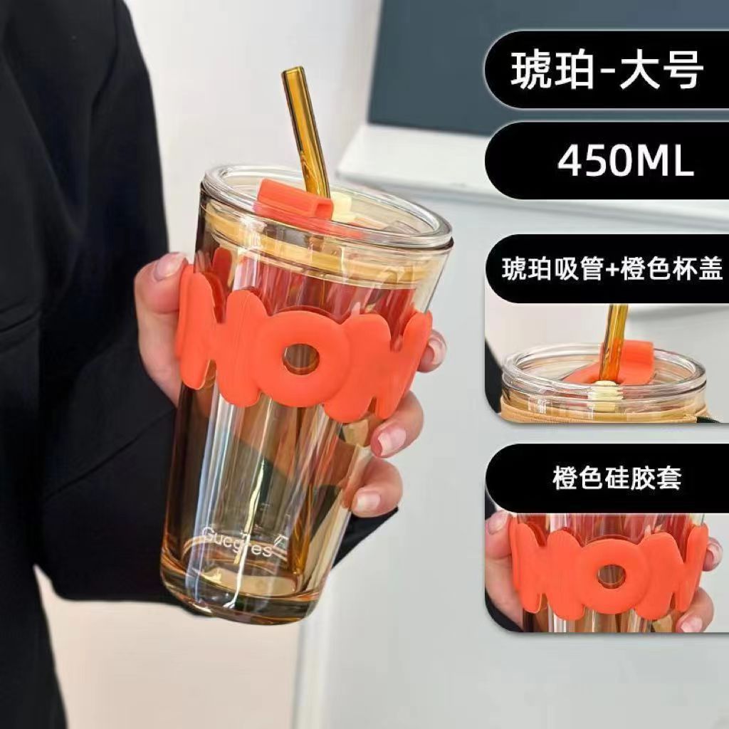 咖啡杯子ins高颜值女剩情侣玻璃杯学生大容量喝水杯吸管杯随手杯详情8