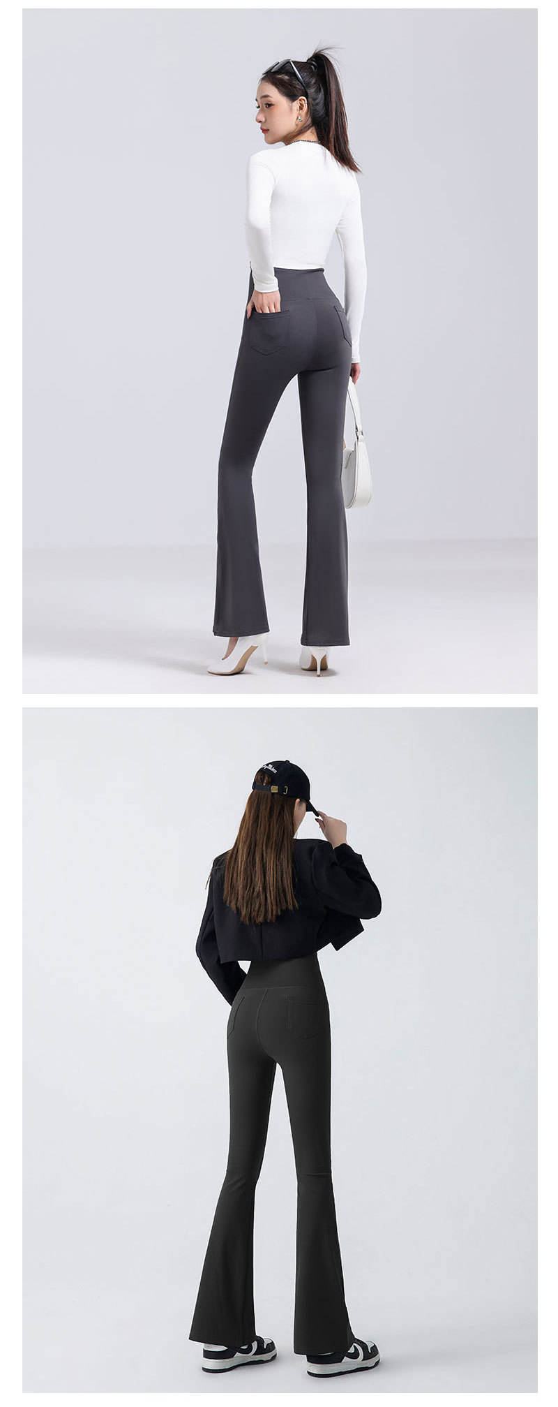 拉链口袋微喇鲨鱼裤女外穿春秋高腰收腹提臀瑜伽裤紧身显瘦喇叭裤详情14