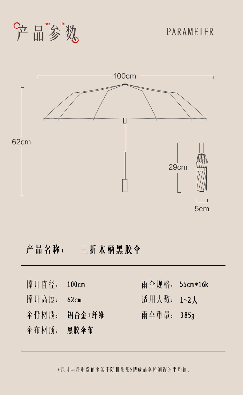 16骨手开三折晴古风雨伞实木手柄遮阳伞黑胶防晒太阳伞一件代发详情21