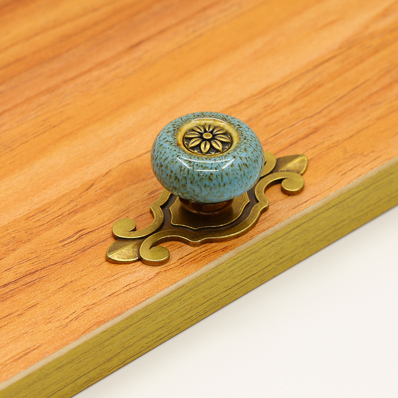 Antique copper creative furniture handles, cabinet, wardrobe, drawer glazed handles, single-hole furniture accessories handles with ethnic style pic 19