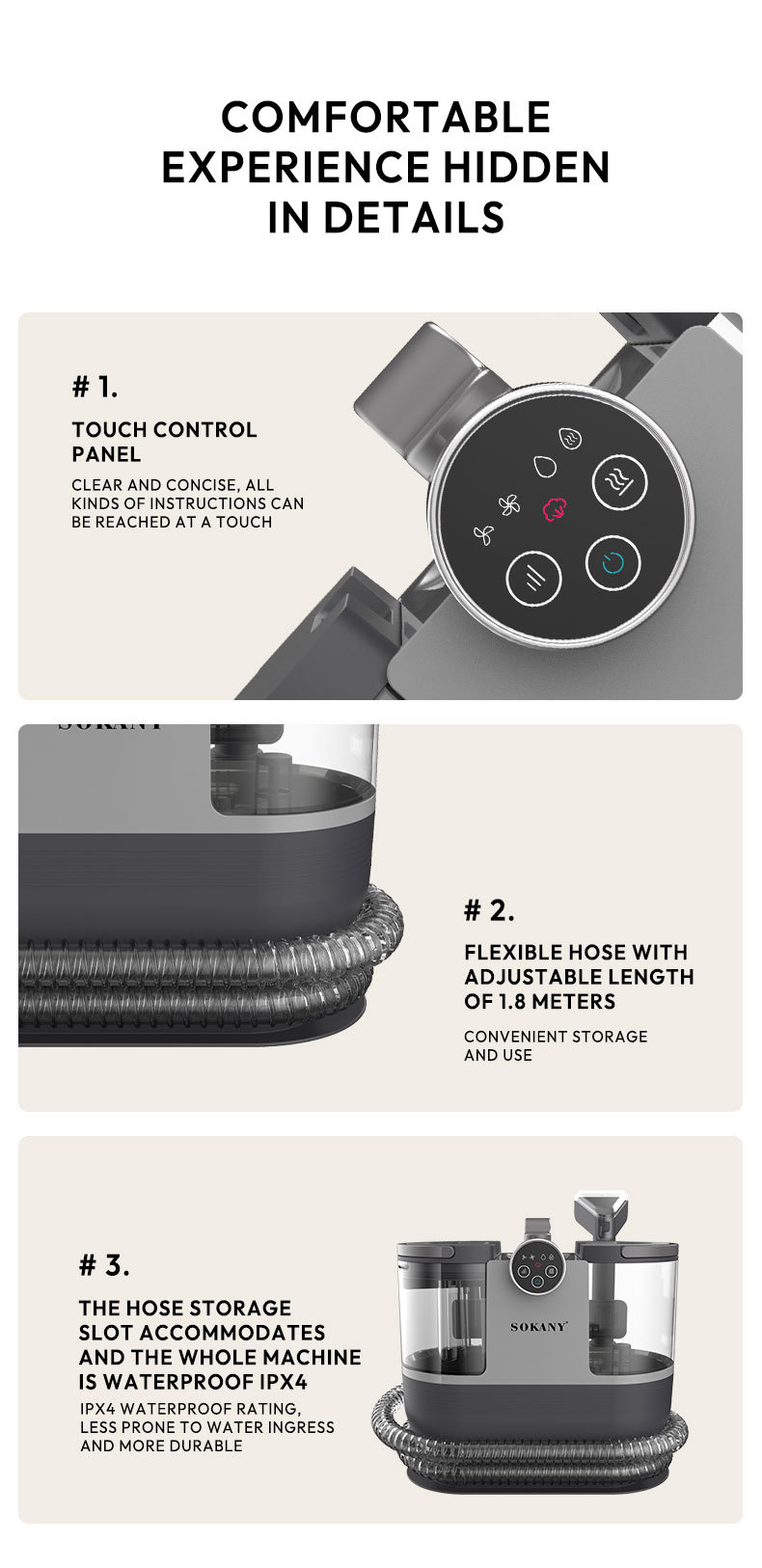 SOKANY13056 Foreign trade fabric cleaning machine, strong suction carpet cleaning machine, 1.6L2000W wired vacuum cleaner pic 11