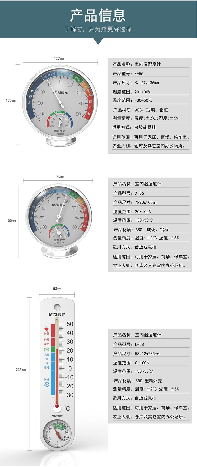 Chenguang household indoor and outdoor wall-mounted temperature and humidity meter, mechanical air conditioner thermometer, dry and wet temperature and humidity meter pic 6