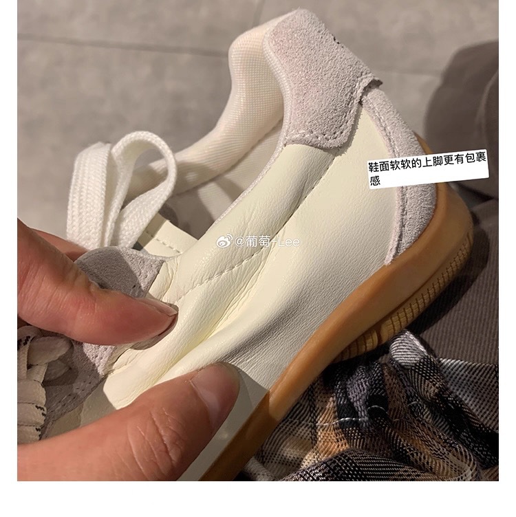 葡萄妈同款系带拼色圆头百搭舒适休闲真皮板鞋增高德训鞋女小白鞋详情4