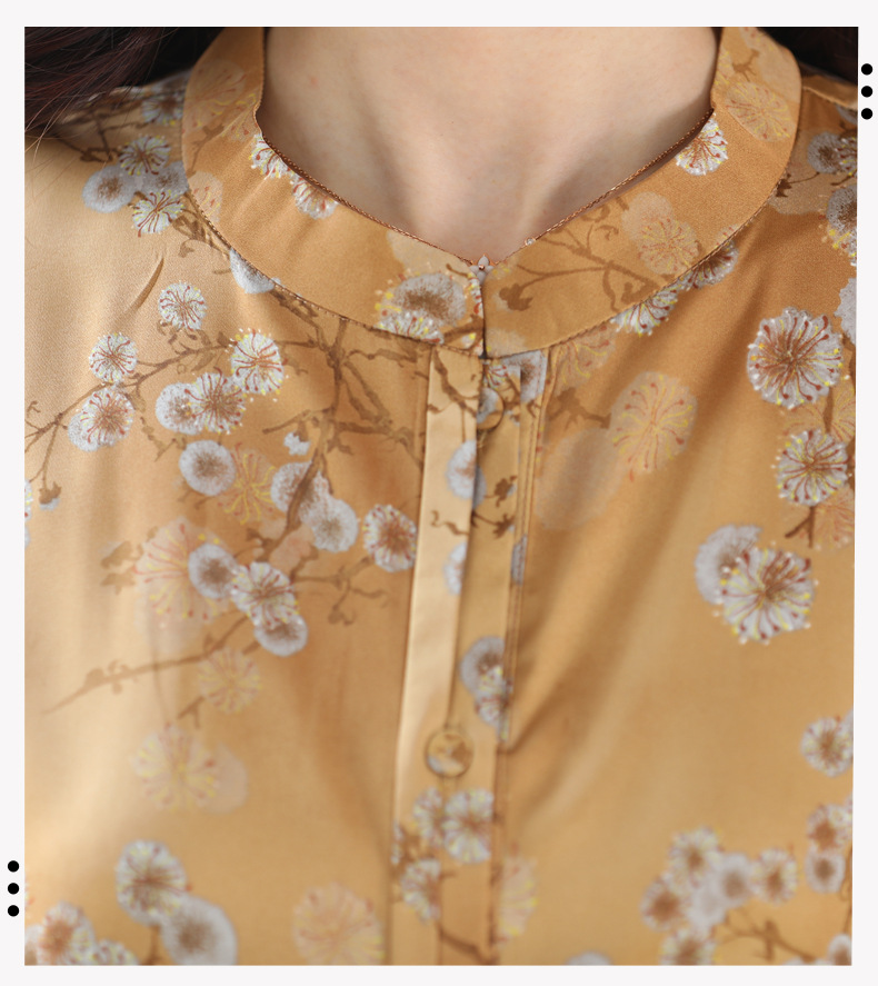 50岁妈妈夏装长袖真丝衬衫老人洋气上衣服中老年女春装桑蚕丝衬衣详情6