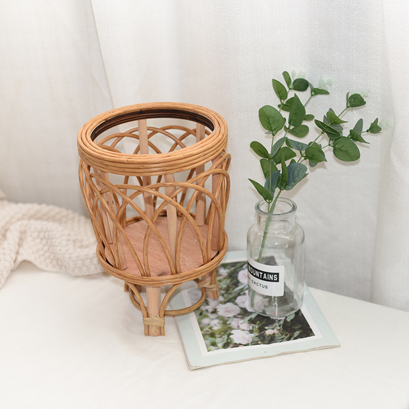 Nordic-style woven flower POTS, imitation vine flower stands, triangular living room, floor-standing balcony, bamboo woven flower baskets, indoor solid wood plants pic 9