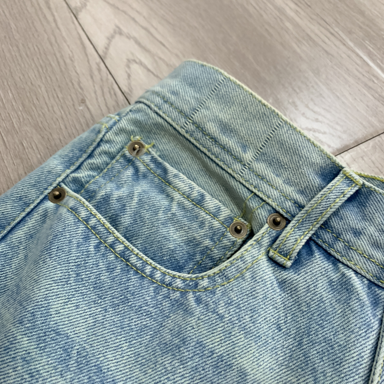 高货 冰蓝517风格水洗做旧猫须复古cleanfit直筒微喇男女牛仔长裤详情20