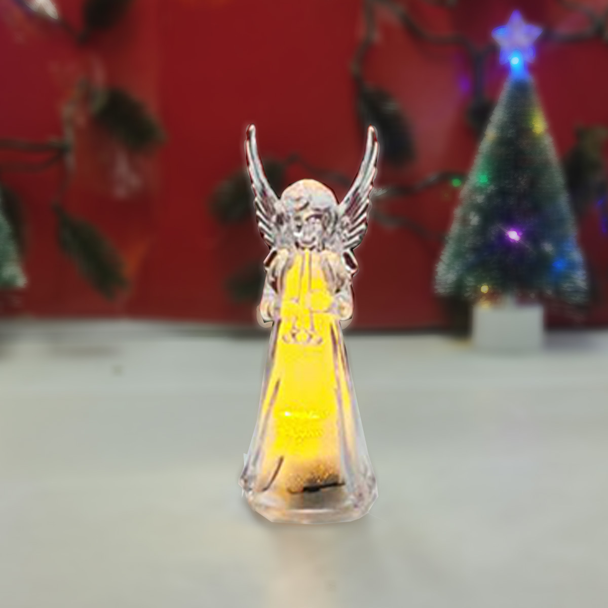 跨境新款暖色七彩发光小天使亚克力仿水晶天使摆件圣诞天使小夜灯详情6