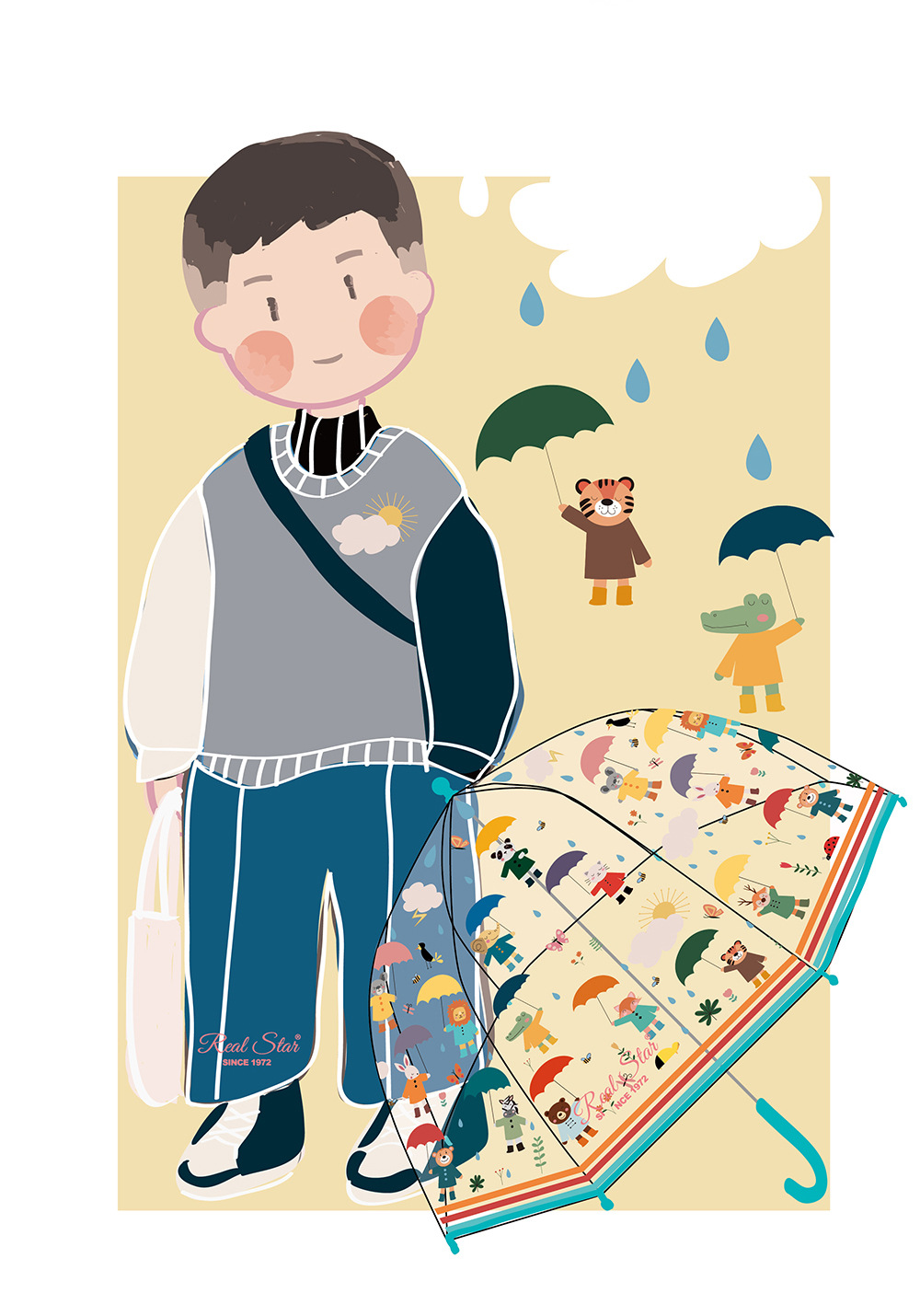 25年新款儿童雨伞透明自动伞纤维骨满版动物小熊卡通图案外贸热卖详情21