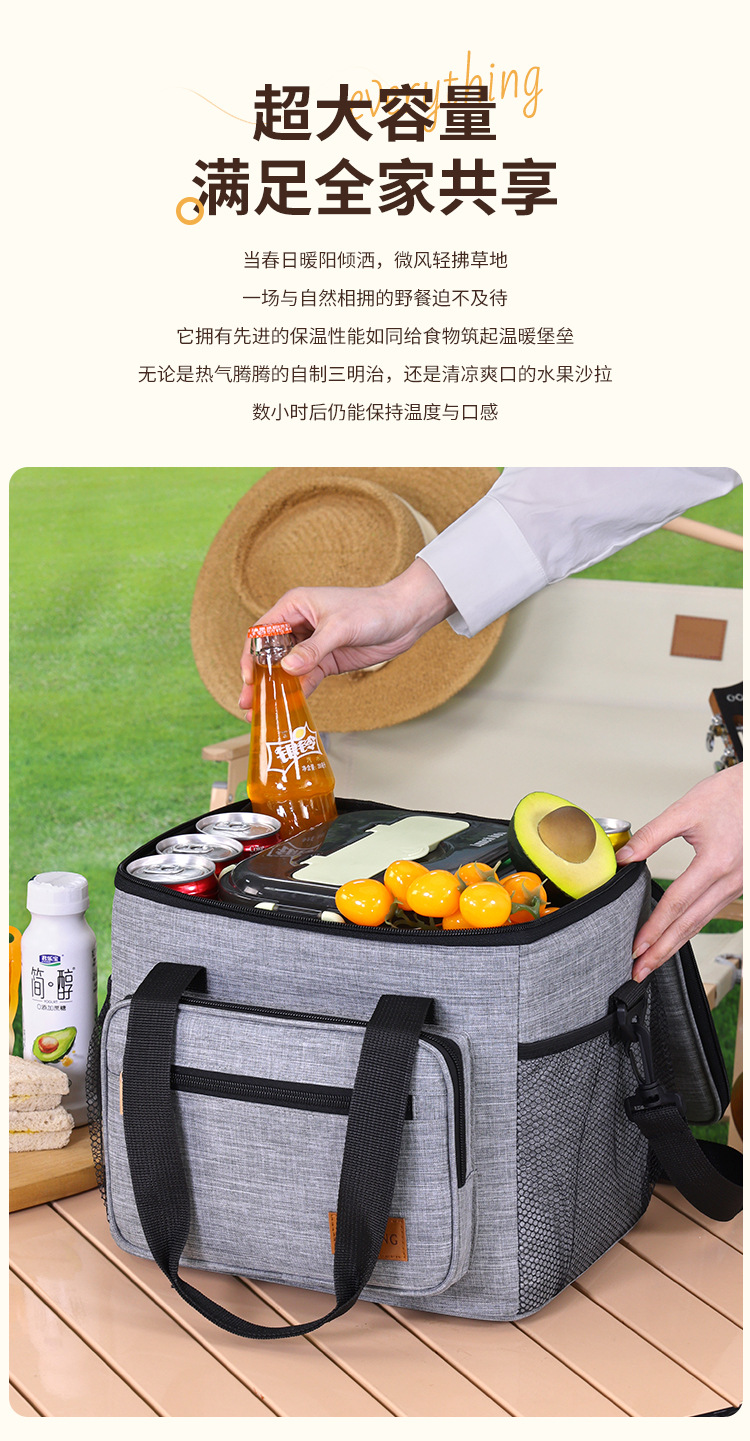 跨境亚马逊大容量野餐包户外露营饭盒保温袋车载冰包带饭的手提袋详情2