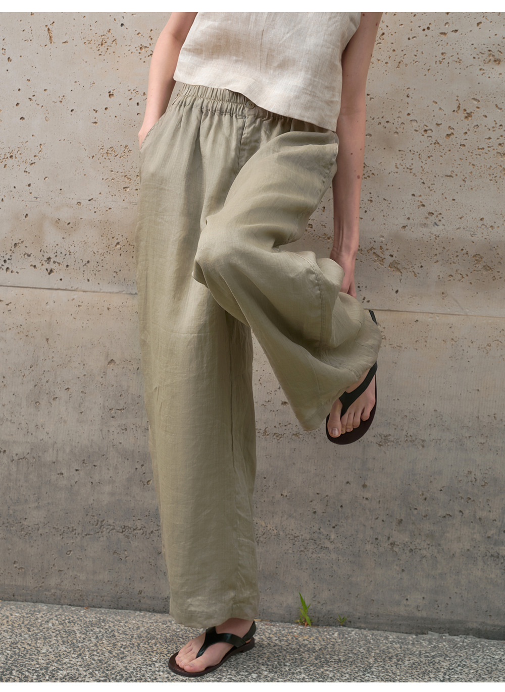 Pure ramie straight-leg pants for women, loose and slimming casual pants, loose spring and summer stretched-waist long pants pic 27