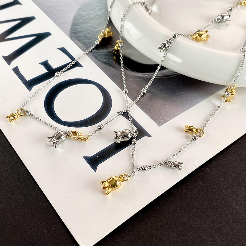 ins风长款风铃兰花双层叠戴项链女轻奢设计高级感超长颈链锁骨链详情5