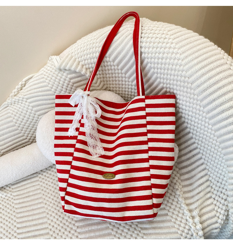Striped canvas bag, 2024 new Korean-style ins tote casual bag, single-shoulder large-capacity tote bag shopping bag pic 5