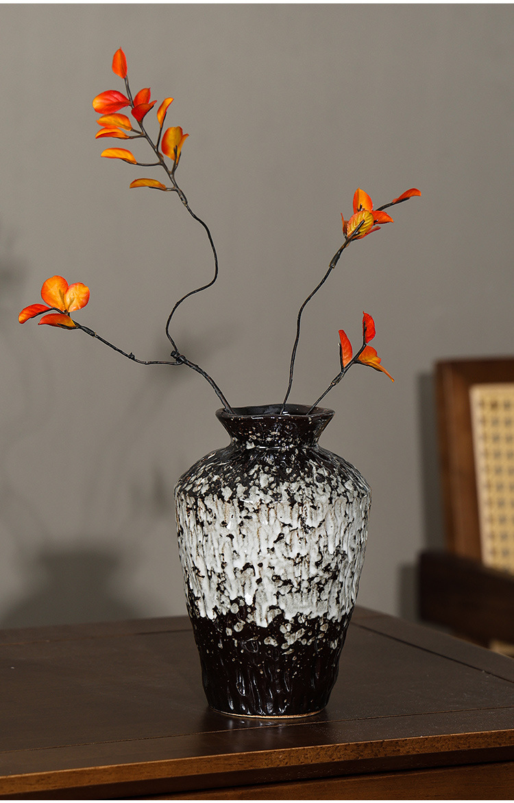 2026 European retro style ceramic vase, wabi-sabi style living room high-end feel, coarse earthenware jar, simple dried flower arrangement, flower vases and ornaments pic 12